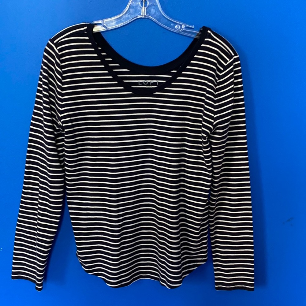 LOFT Dark Navy & White Striped Long Sleeve Top M